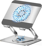 360° Rotating Laptop Stand with Cooling Fan, Adjustable Foldable Aluminum Riser