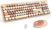 MilkTea Retro Wireless Keyboard & Mouse Combo, 104-Key 2.4GHz Set