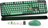 Retro Round Keycaps Wireless Keyboard & Mouse Combo with Wrist Rest