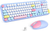 Wireless Keyboard and Mouse Combo, 2.4GHz Full-Size Retro Typewriter Keyboard with Round Keys, 3-Level Adjustable Optical Mouse, Plug & Play for PC, Laptop & Desktop