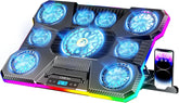 9-Fan RGB Laptop Cooling Pad, Adjustable Height Gaming Cooler with 2 USB Ports