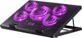 5-Fan Laptop Cooling Pad with Purple LED, Adjustable Height for 12"-17" Laptops