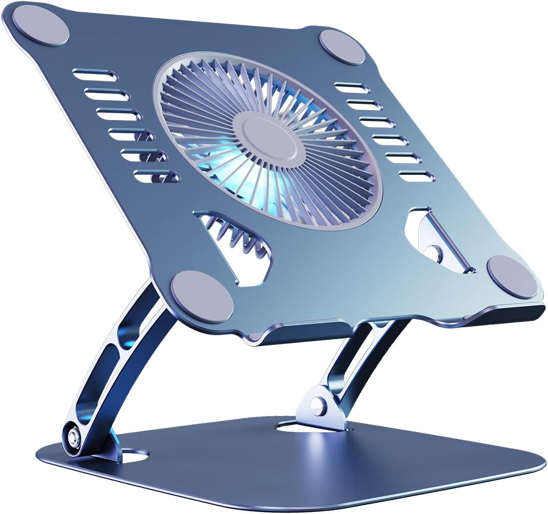 Adjustable Aluminum Laptop Cooling Stand with 3-Speed Fan, Ergonomic Laptop Stand for Desk, Cooling Pad for 10-15" Notebooks