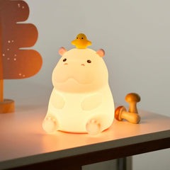 Cute Hippo Night Light with Little Duck, Food-Grade Silicone LED Squishy Animal Lamp, 2-Level Dimmable Nursery Nightlight for Desk Decor, Funny Gift for Kids, Boys & Girls