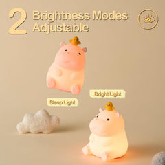 Cute Hippo Night Light with Little Duck, Food-Grade Silicone LED Squishy Animal Lamp, 2-Level Dimmable Nursery Nightlight for Desk Decor, Funny Gift for Kids, Boys & Girls