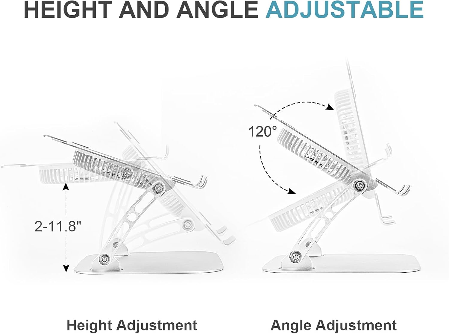 Adjustable Aluminum Laptop Cooling Stand with 3-Speed Fan, Ergonomic Laptop Stand for Desk, Cooling Pad for 10-15" Notebooks