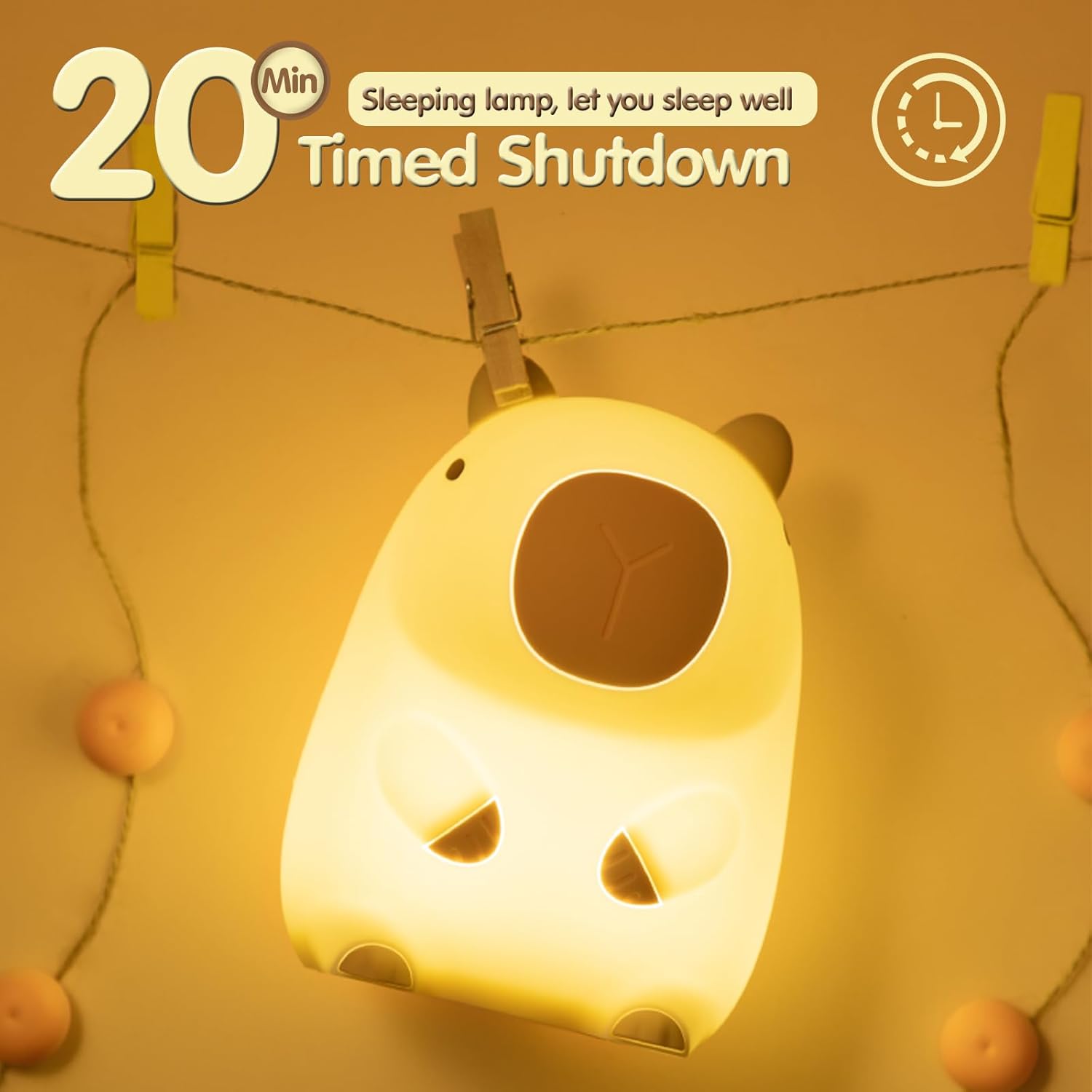 Cute Capybara Night Light, Food-Grade Silicone LED Squishy Animal Lamp with 2-Level Dimmable, Breastfeeding Nursery Nightlight for Room Decor, Funny Gift for Kids, Boys & Girls