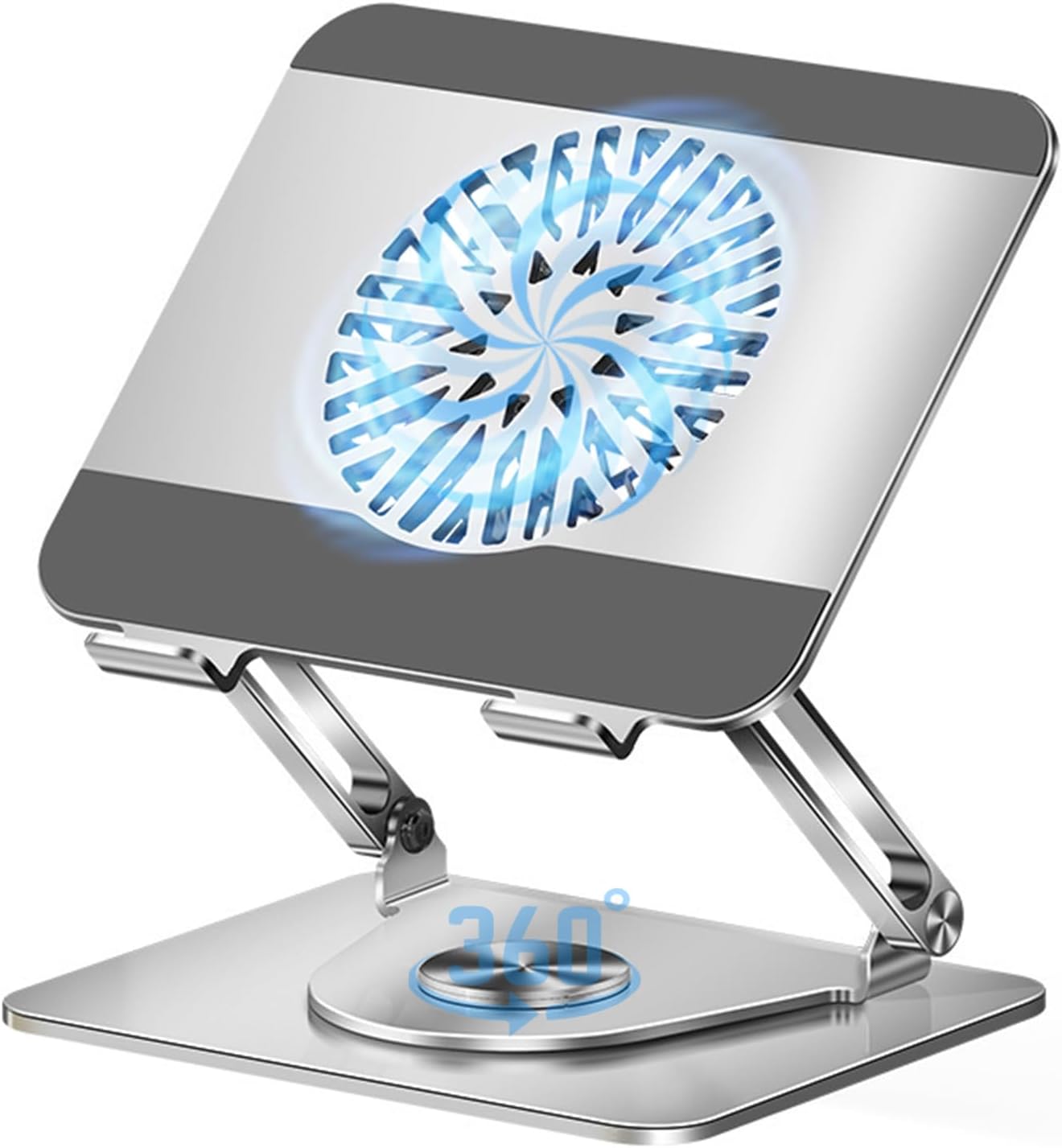 360° Rotating Laptop Stand with Cooling Fan, Adjustable Foldable Aluminum Riser
