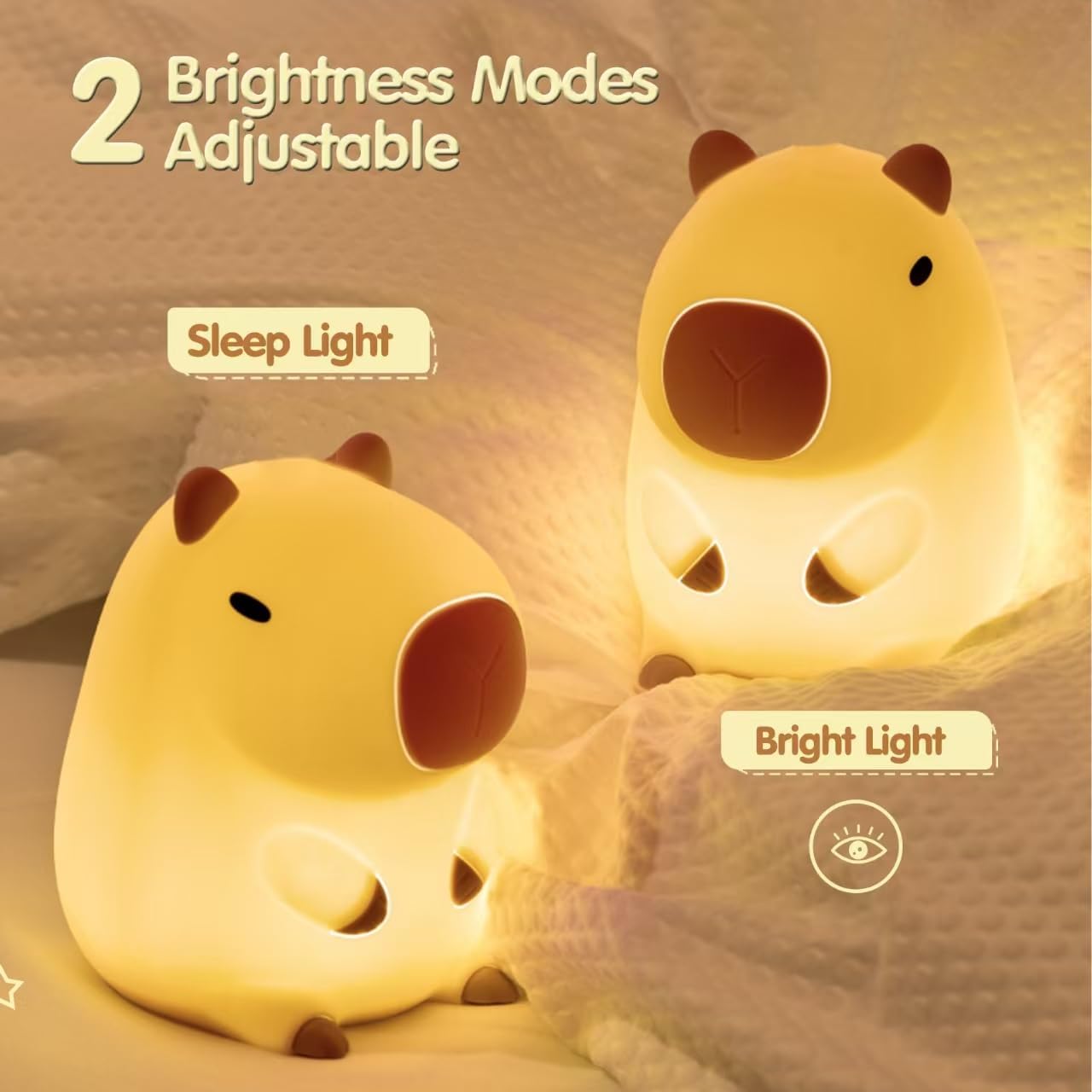 Cute Capybara Night Light, Food-Grade Silicone LED Squishy Animal Lamp with 2-Level Dimmable, Breastfeeding Nursery Nightlight for Room Decor, Funny Gift for Kids, Boys & Girls