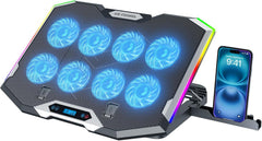 ICE COOREL Gaming Laptop Cooling Pad with 8 Fans, RGB Laptop Cooler Stand for 15-17.3 Inch, 6 Height Adjustable with Dual USB Ports & Phone Holder