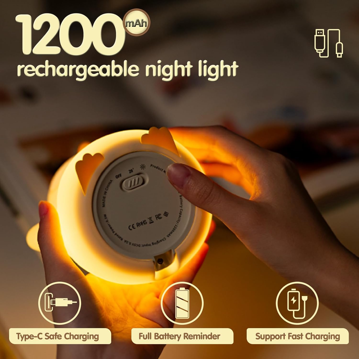 Cute Capybara Night Light, Food-Grade Silicone LED Squishy Animal Lamp with 2-Level Dimmable, Breastfeeding Nursery Nightlight for Room Decor, Funny Gift for Kids, Boys & Girls