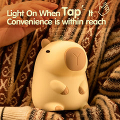 Cute Capybara Night Light, Food-Grade Silicone LED Squishy Animal Lamp with 2-Level Dimmable, Breastfeeding Nursery Nightlight for Room Decor, Funny Gift for Kids, Boys & Girls