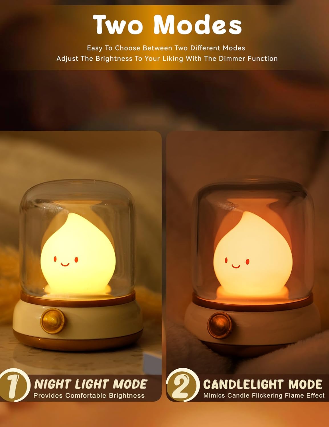 Adjustable Dimmable Flameless LED Candle Night Light, Cute Rechargeable Lamp