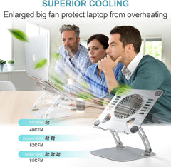 Adjustable Aluminum Laptop Cooling Stand with 3-Speed Fan, Ergonomic Laptop Stand for Desk, Cooling Pad for 10-15" Notebooks