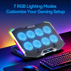 ICE COOREL Gaming Laptop Cooling Pad with 8 Fans, RGB Laptop Cooler Stand for 15-17.3 Inch, 6 Height Adjustable with Dual USB Ports & Phone Holder